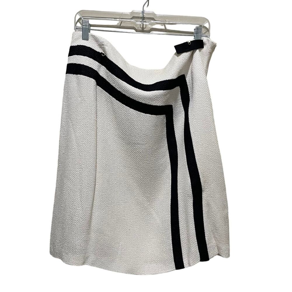 Rena Lange Textured Wrap Skirt Knee Length Career White and Black Womens Size 16